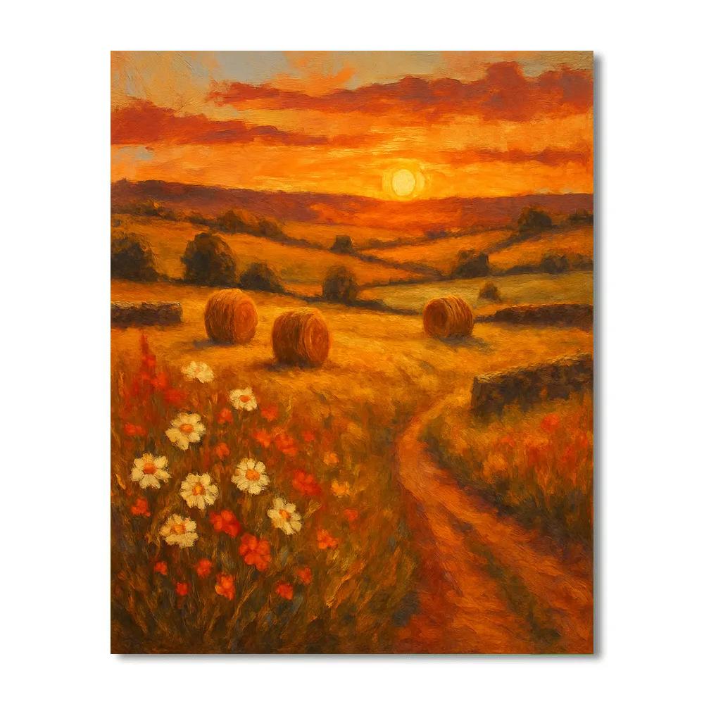 Sunset Over Rolling Hayfields paint by numbers