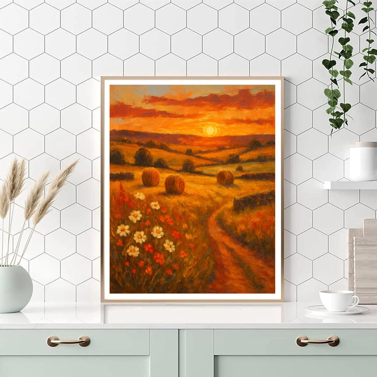 Sunset Over Rolling Hayfields paint by numbers