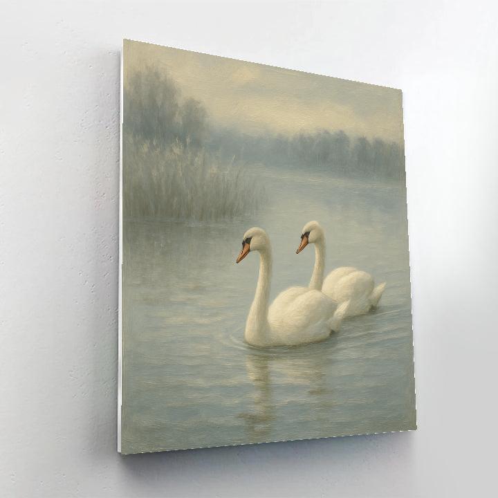 Misty Lake Swans At Dawn painting number kit