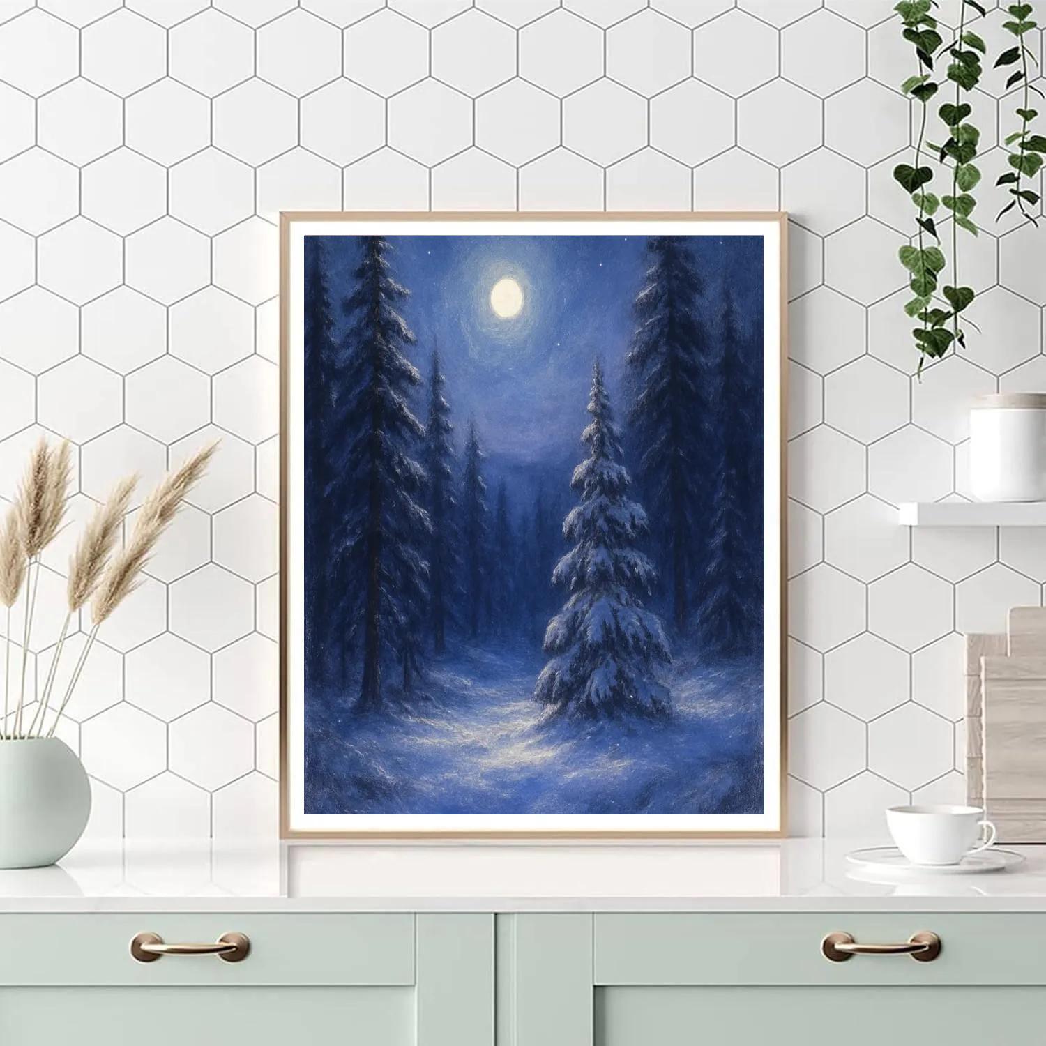Moonlit Pine Winter Landscape Paint by numbers kits