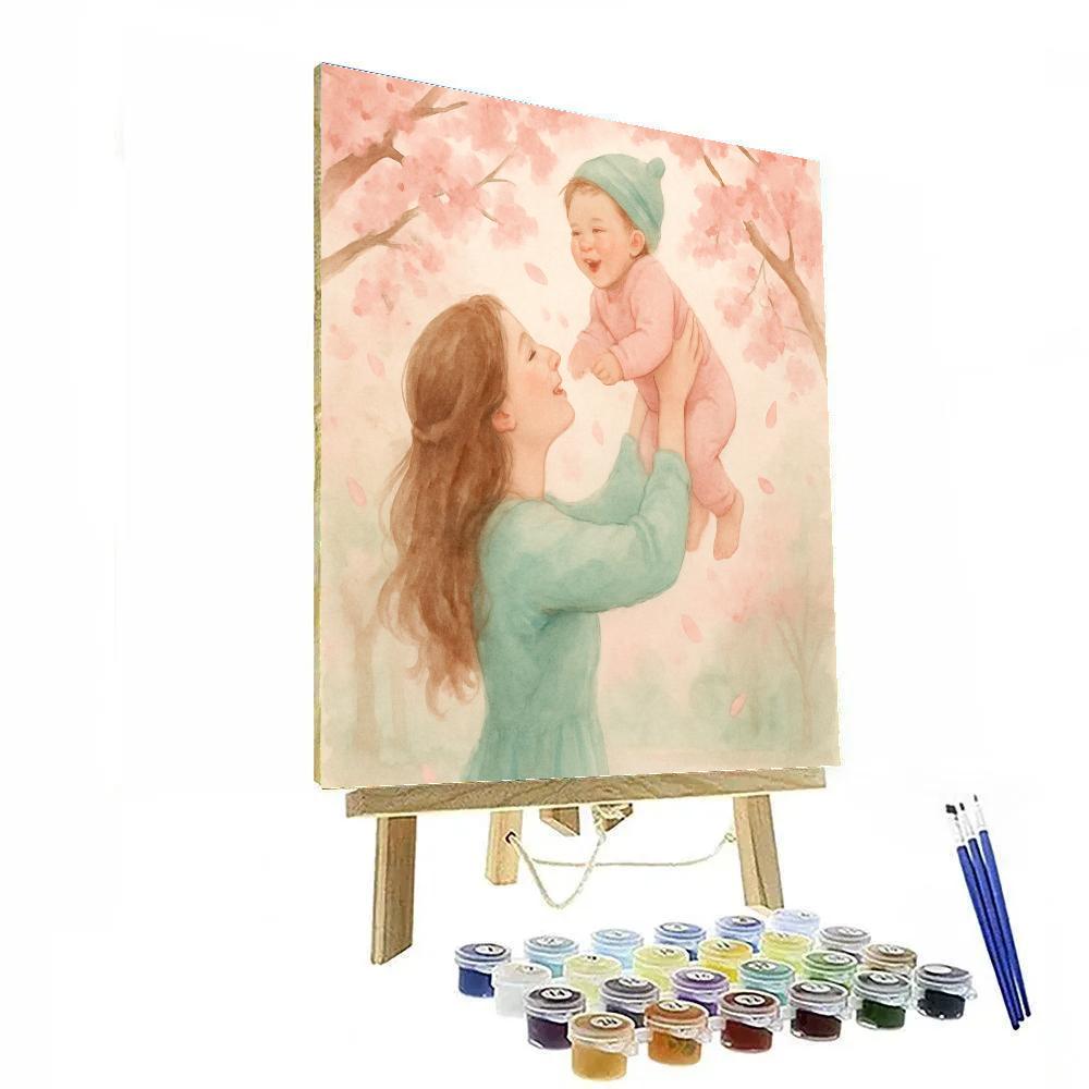 Mother Holding Child Under Cherry Blossoms DIY paint by numbers