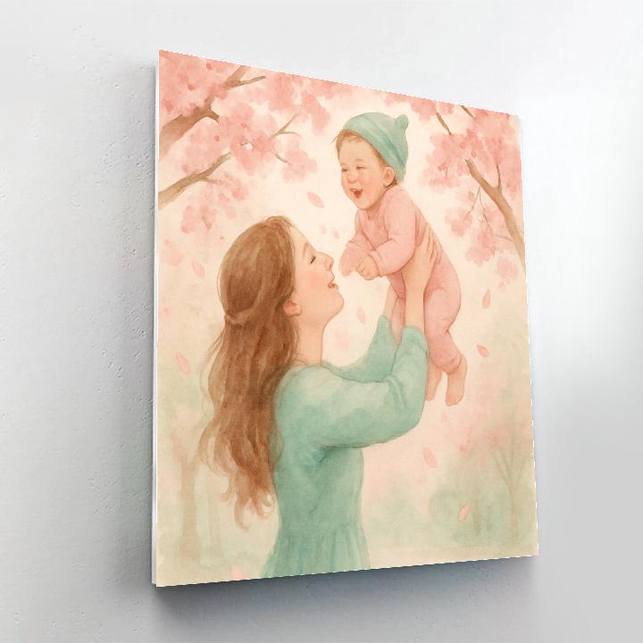 Mother Holding Child Under Cherry Blossoms DIY paint by numbers
