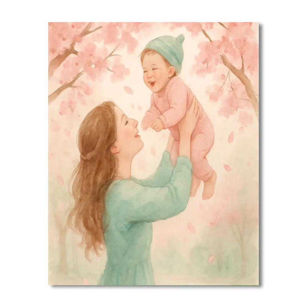Mother Holding Child Under Cherry Blossoms DIY paint by numbers