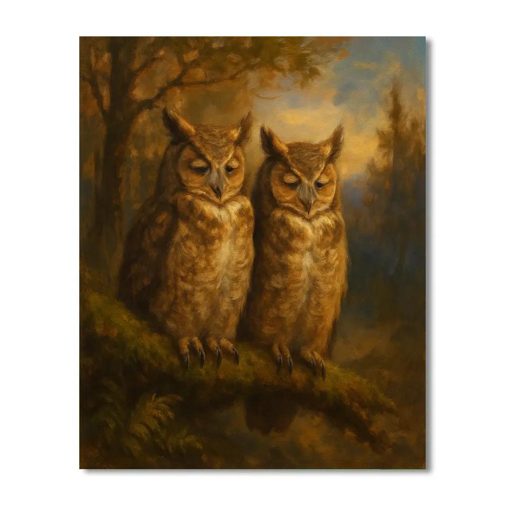 Forest Owls By The Clearing Numbered painting kits