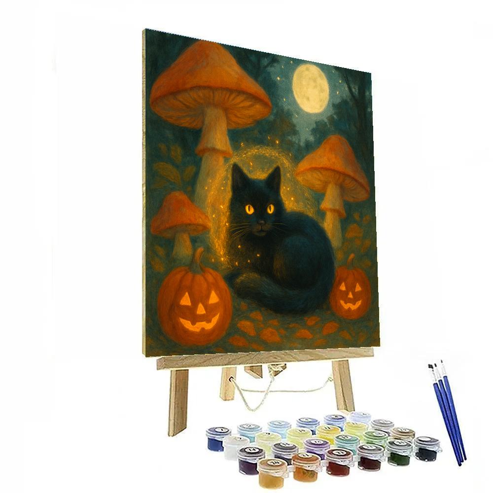 Enchanted Mushroom Garden Cat paint by numbers