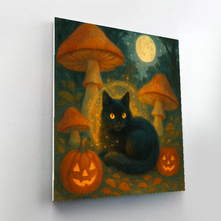 Enchanted Mushroom Garden Cat paint by numbers