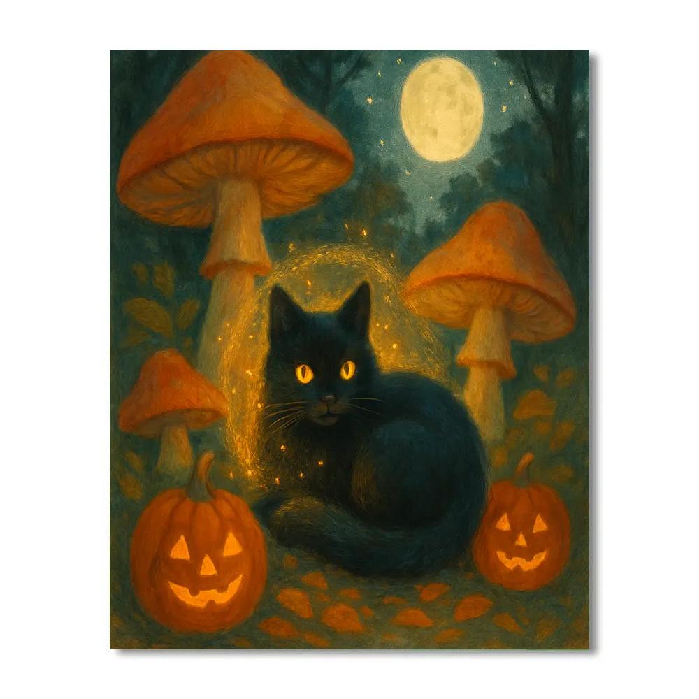 Enchanted Mushroom Garden Cat paint by numbers