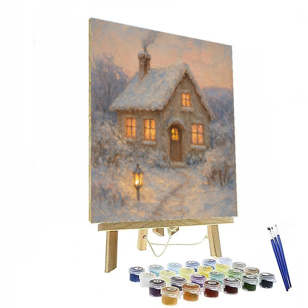 Warm Chimney Cottage Winter Landscape Numbered painting kits