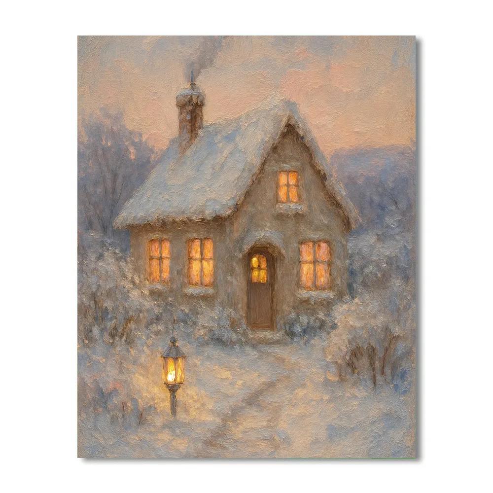 Warm Chimney Cottage Winter Landscape Numbered painting kits