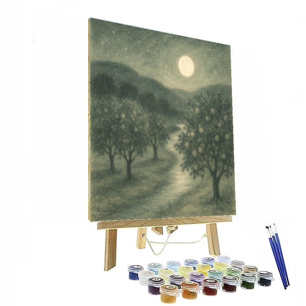 Moonlit River Orchard Number painting