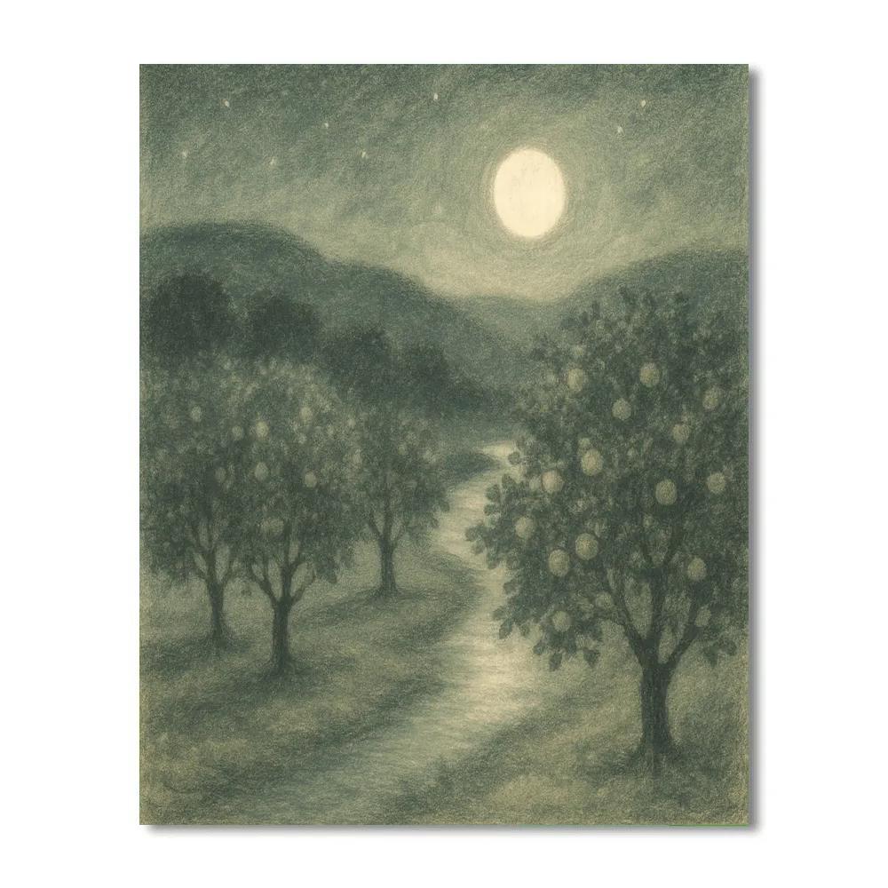 Moonlit River Orchard Number painting