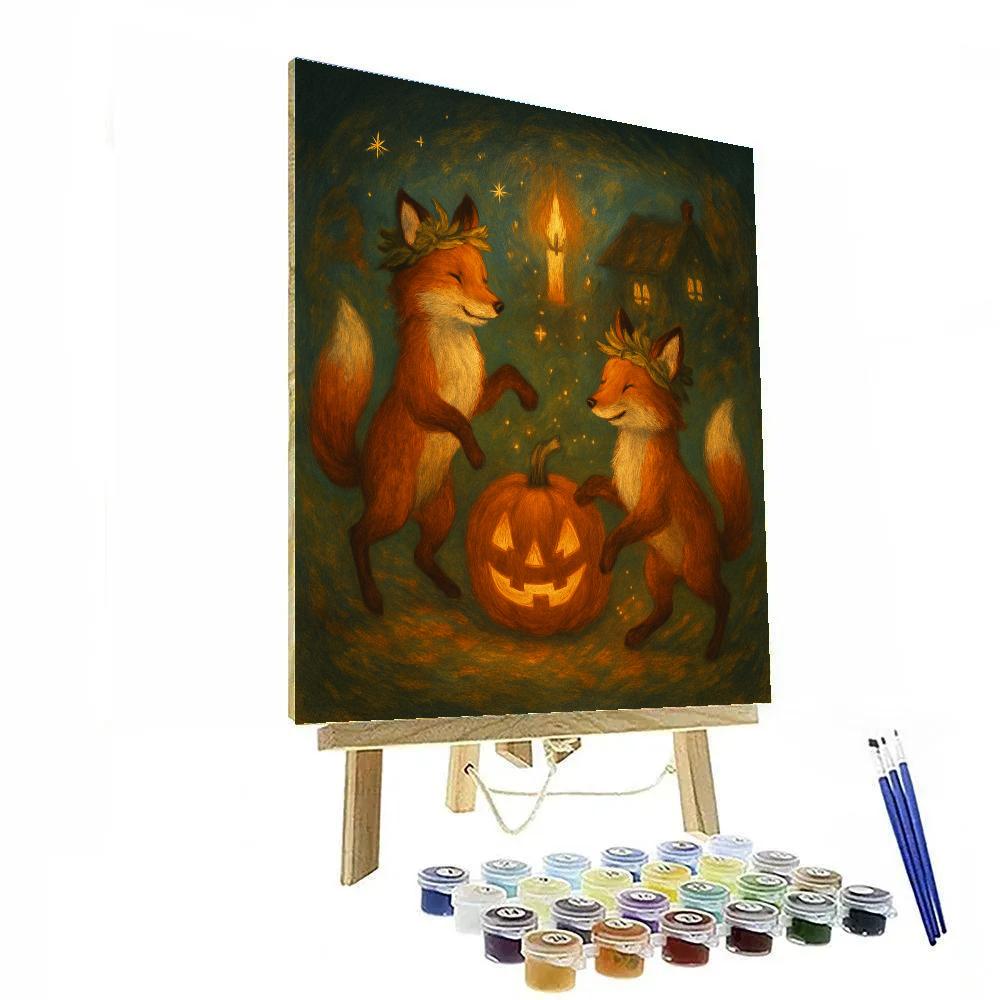 Foxes Under The Harvest Moon paint by numbers