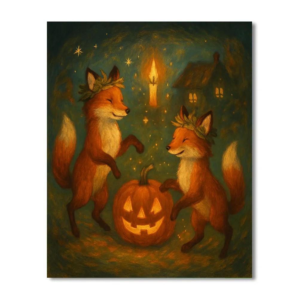Foxes Under The Harvest Moon paint by numbers