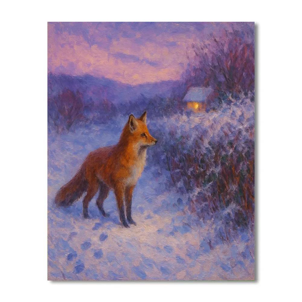 Fox At Dusk Winter Landscape Paint by numbers art