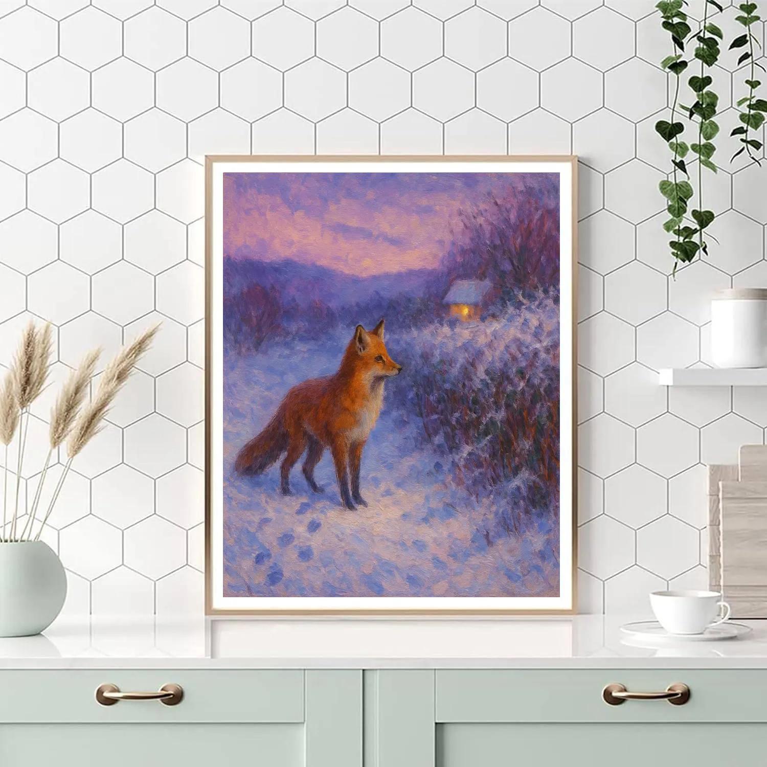 Fox At Dusk Winter Landscape Paint by numbers art