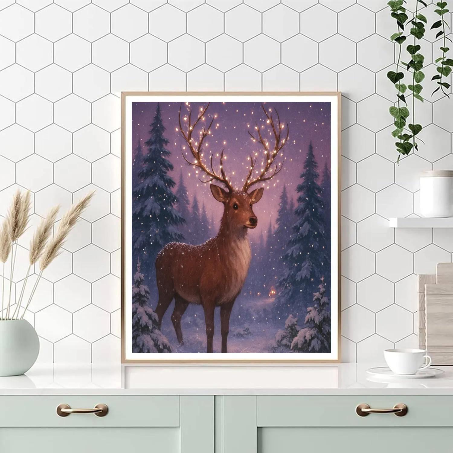 Glistening Reindeer On Winter Eve Painting by numbers kit