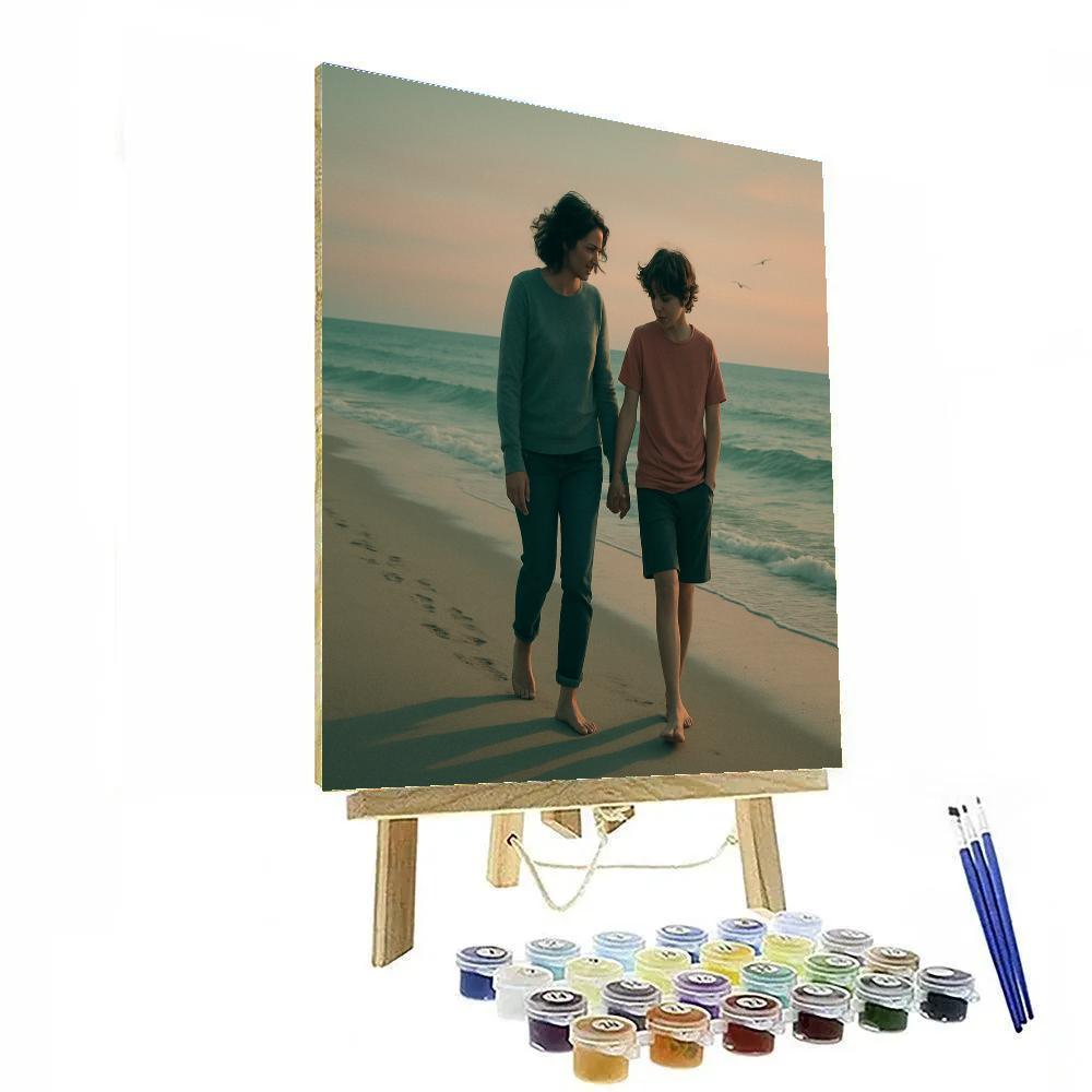 Mother And Teen Sunset Beach Walk paint by numbers