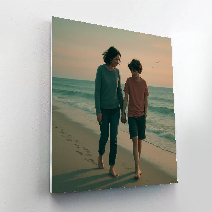 Mother And Teen Sunset Beach Walk paint by numbers