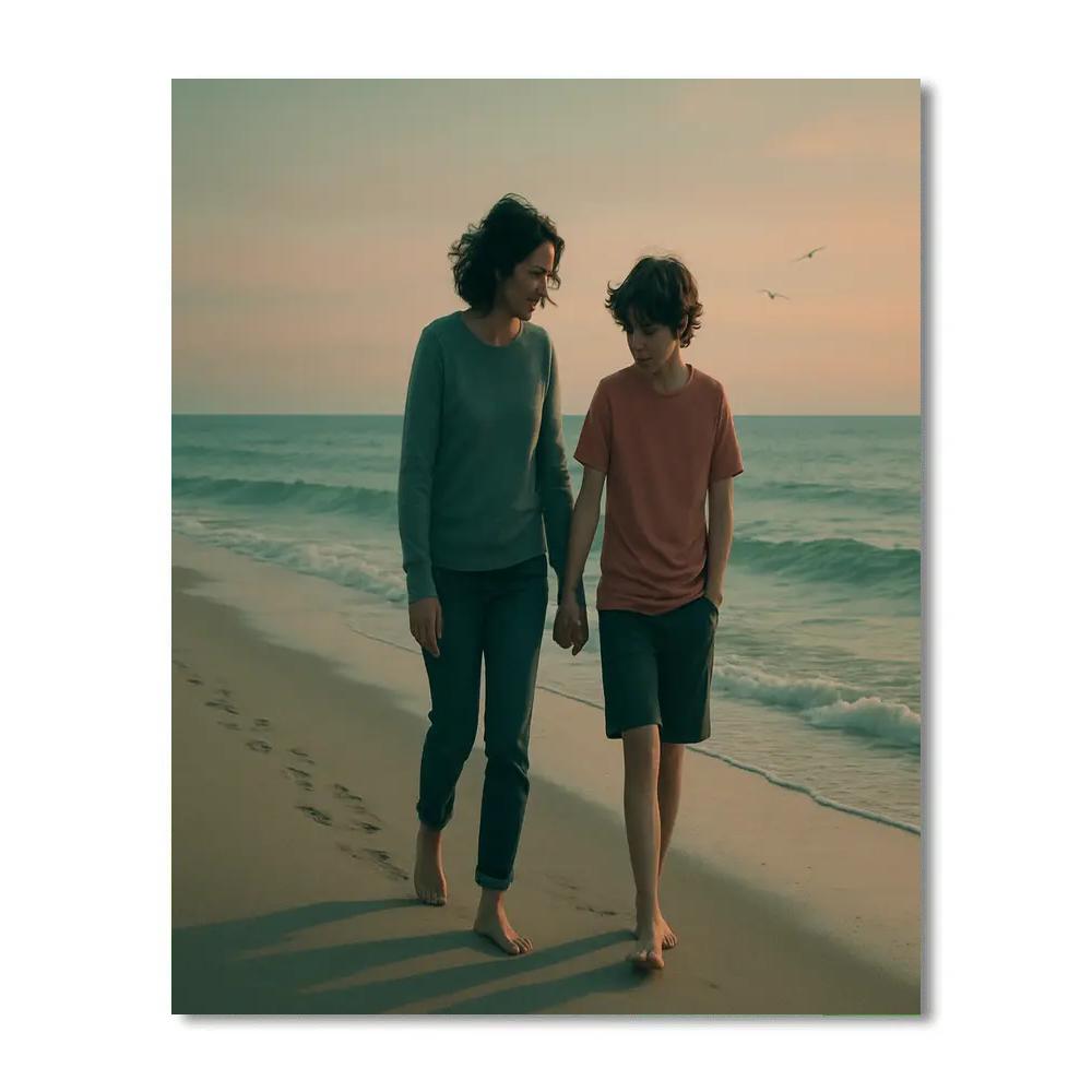 Mother And Teen Sunset Beach Walk paint by numbers
