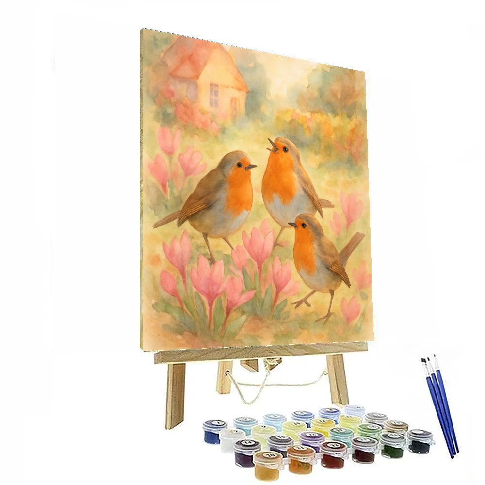 Garden Robins And Morning Blooms paint by numbers