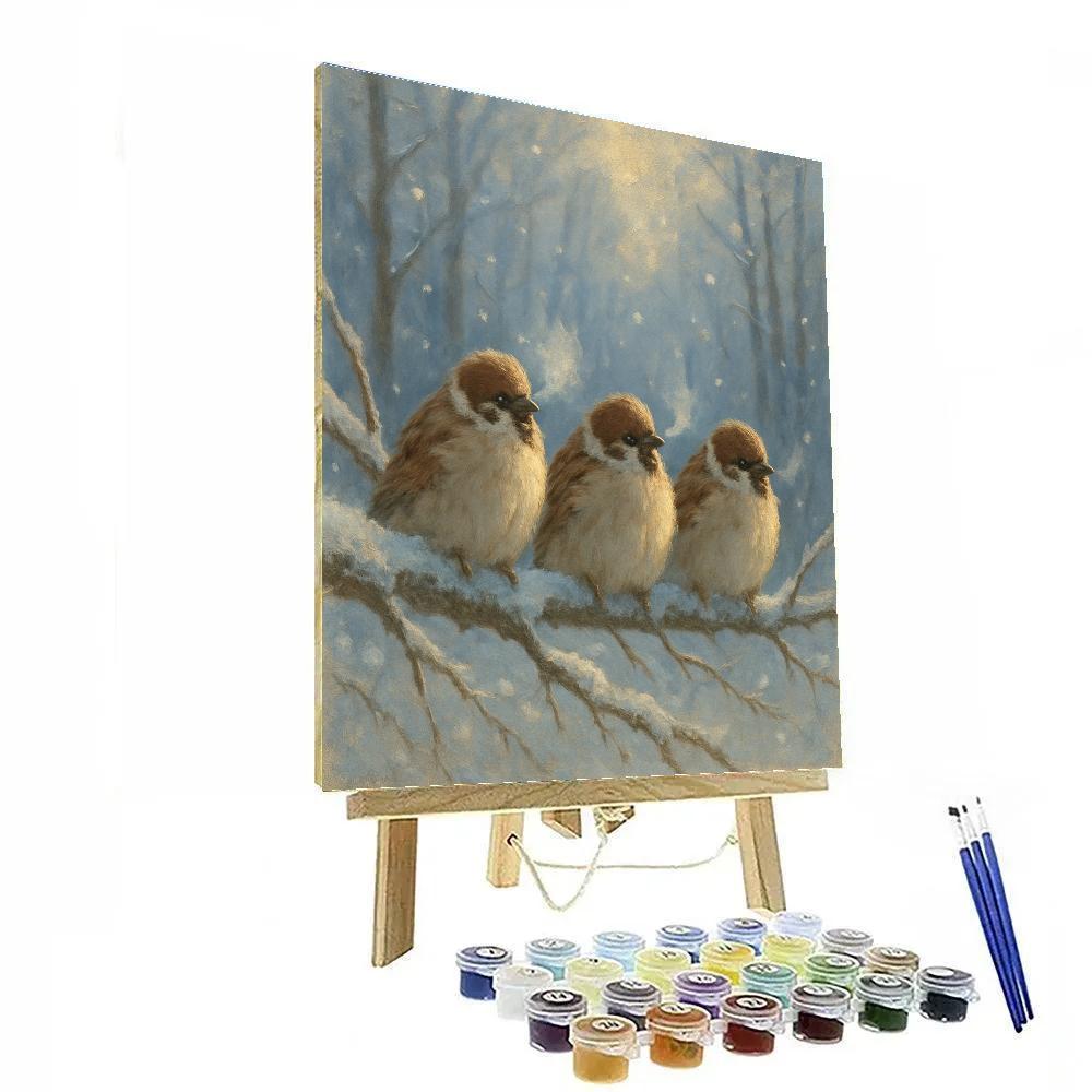 Snowy Branches With Little Sparrows paint by number