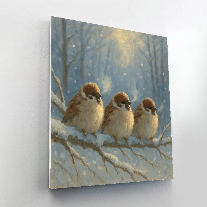 Snowy Branches With Little Sparrows paint by number