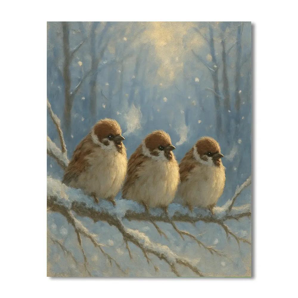Snowy Branches With Little Sparrows paint by number