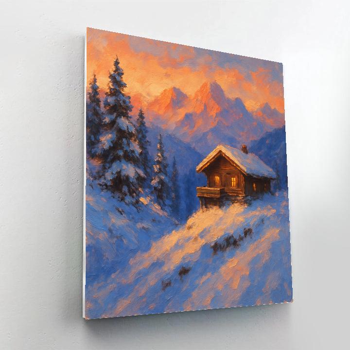 Mountain Chalet Sunset Winter Landscape paint by numbers