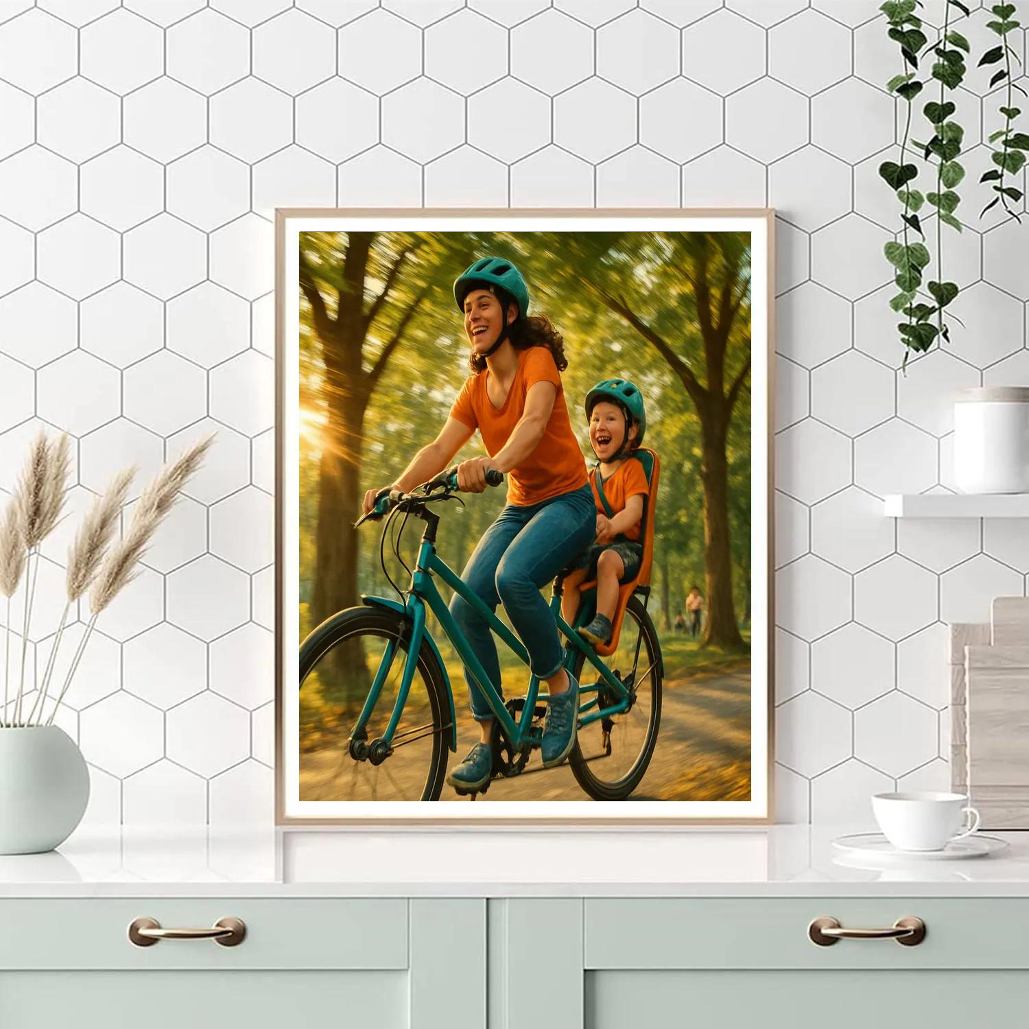 Mother And Child Bicycle Ride Number painting