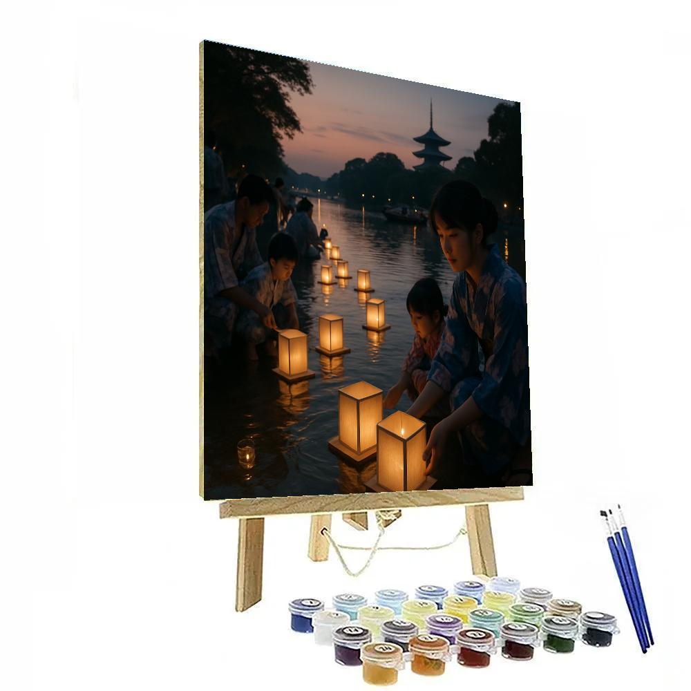 Lantern Release During Obon At Riverside Number painting