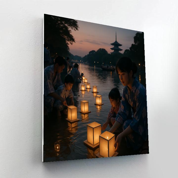 Lantern Release During Obon At Riverside Number painting
