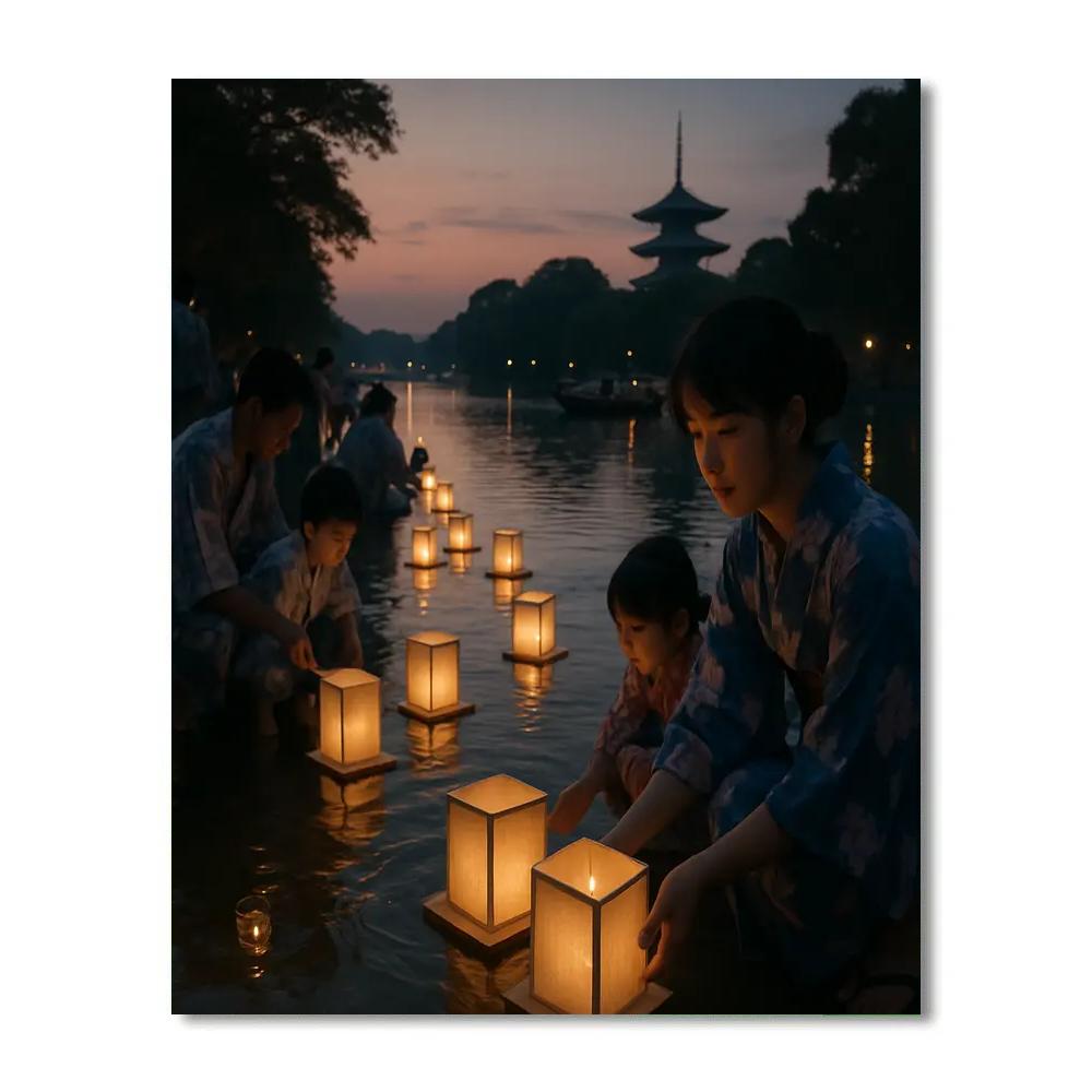 Lantern Release During Obon At Riverside Number painting