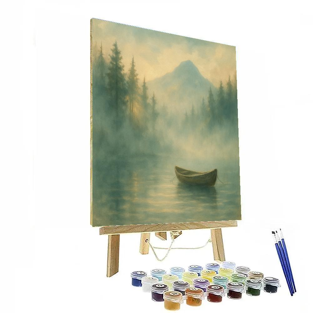 Morning Serenity Over Misty Pine Lake Number painting