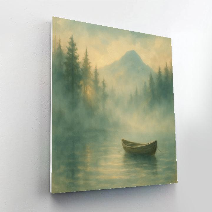 Morning Serenity Over Misty Pine Lake Number painting