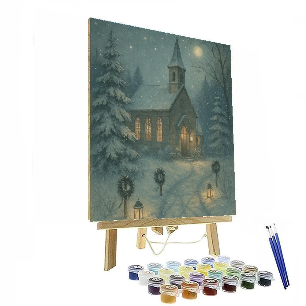 Silent Church Under Snowy Moonlight Numbered painting kits
