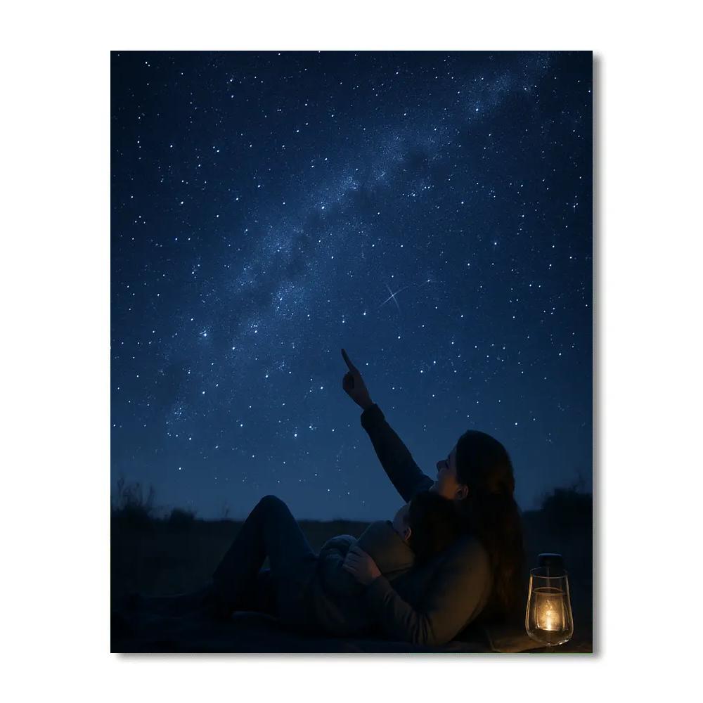 Mother And Child Stargazing Blanket Night Number painting
