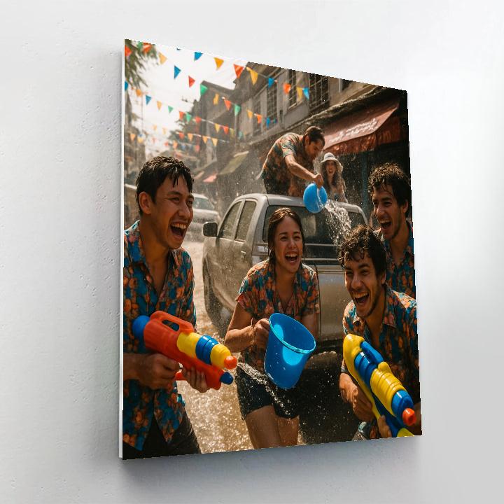 Songkran Water Fight In Bangkok Alley Paint by numbers kits