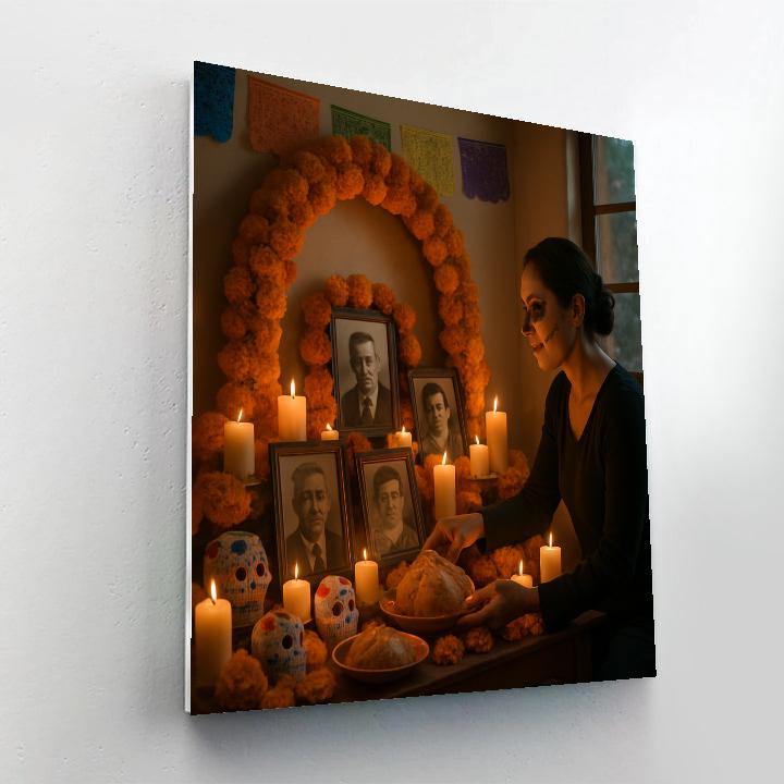 Día De Muertos Family Ofrenda Indoors paint by color
