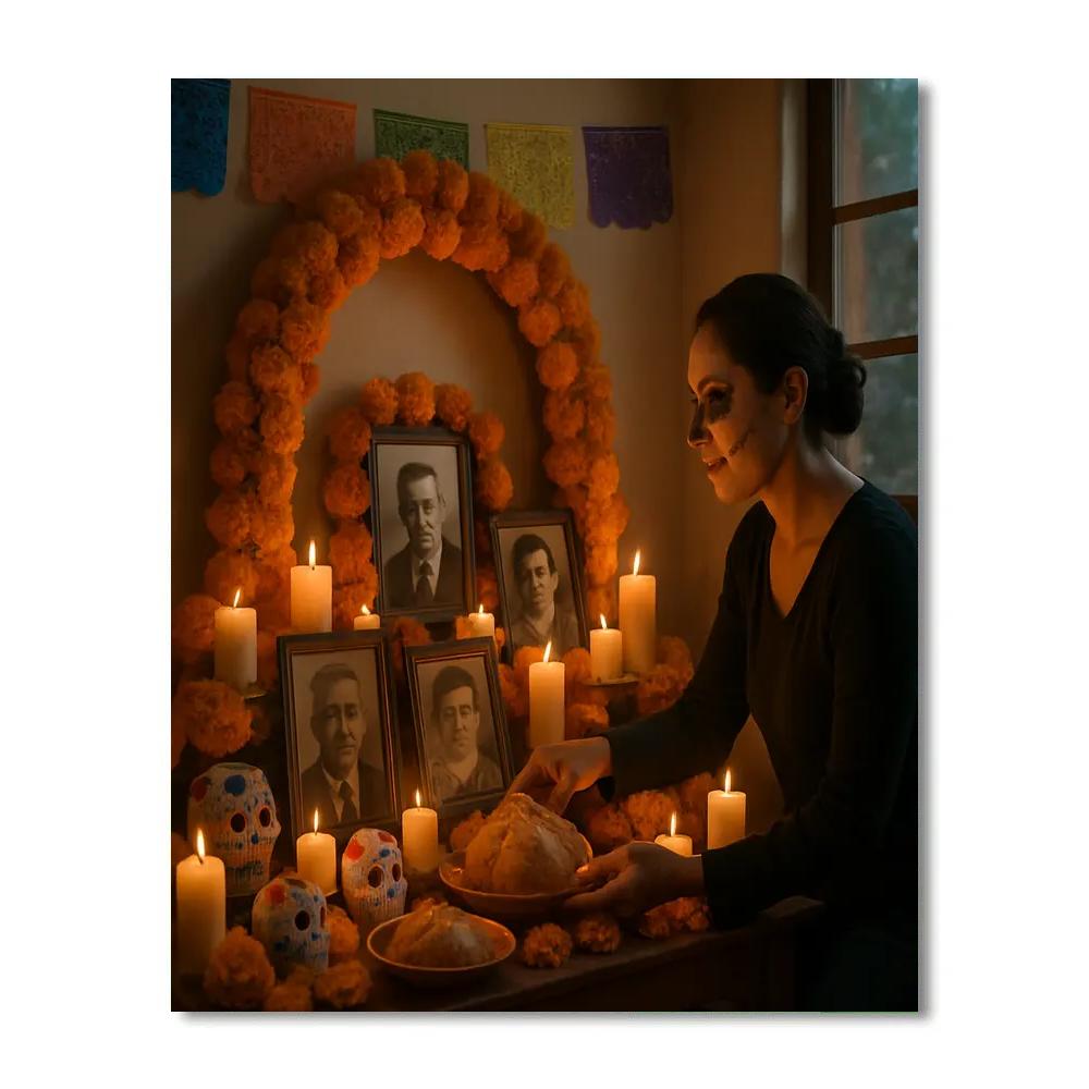 Día De Muertos Family Ofrenda Indoors paint by color