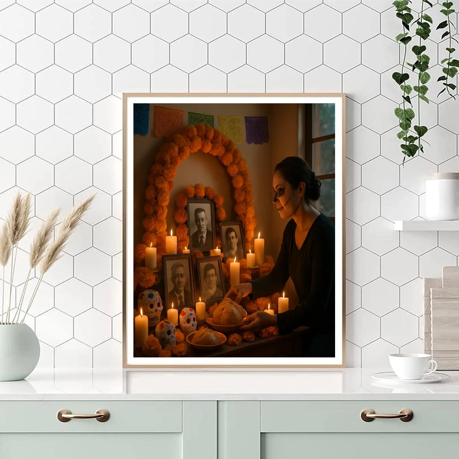 Día De Muertos Family Ofrenda Indoors paint by color