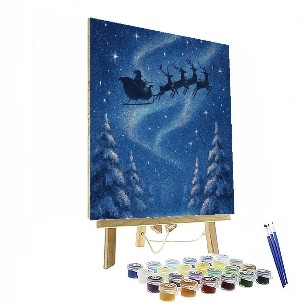 Santa’s Sleigh Silhouette Across Starry Sky Painting by numbers kit