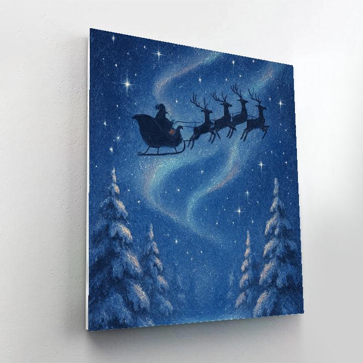 Santa’s Sleigh Silhouette Across Starry Sky Painting by numbers kit