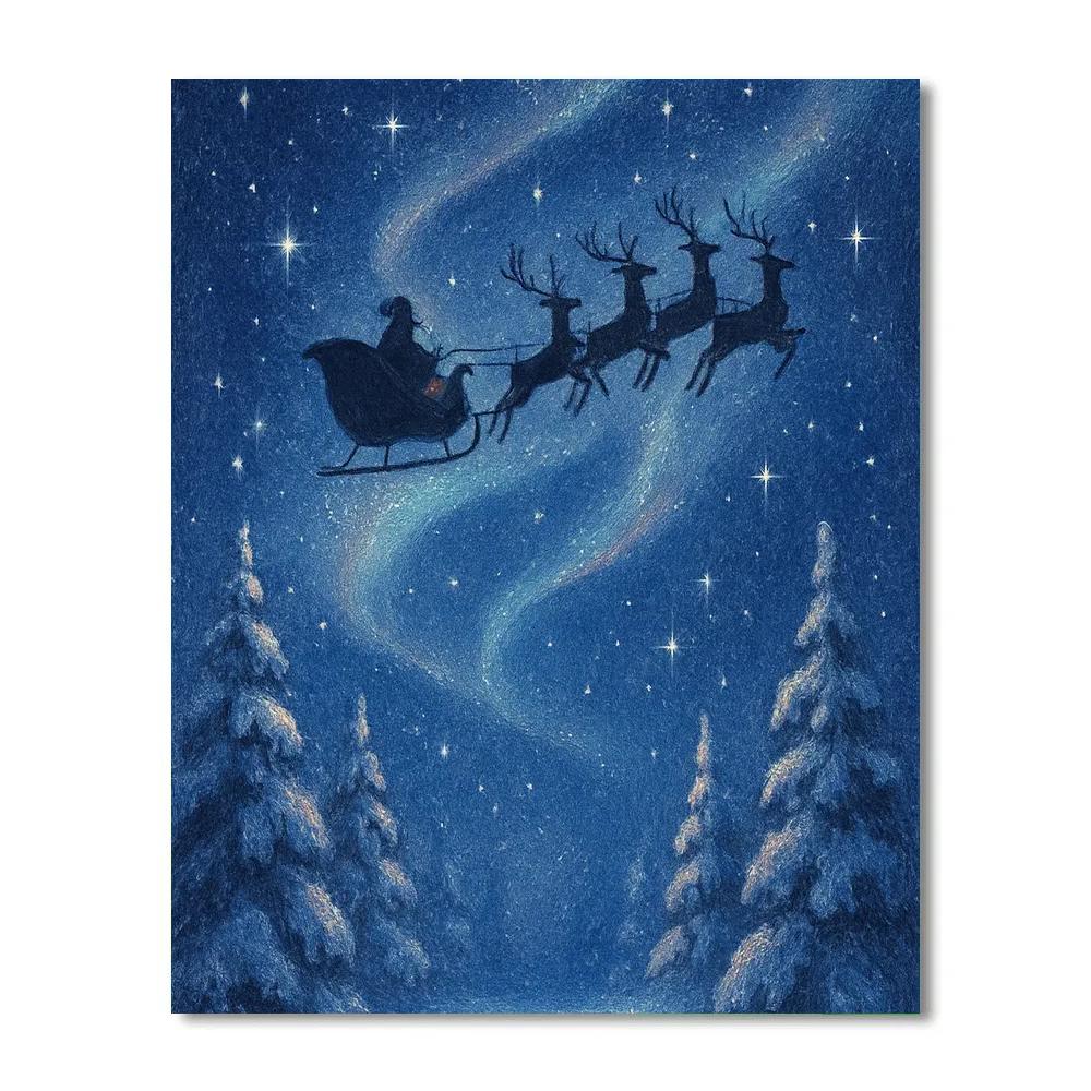 Santa’s Sleigh Silhouette Across Starry Sky Painting by numbers kit