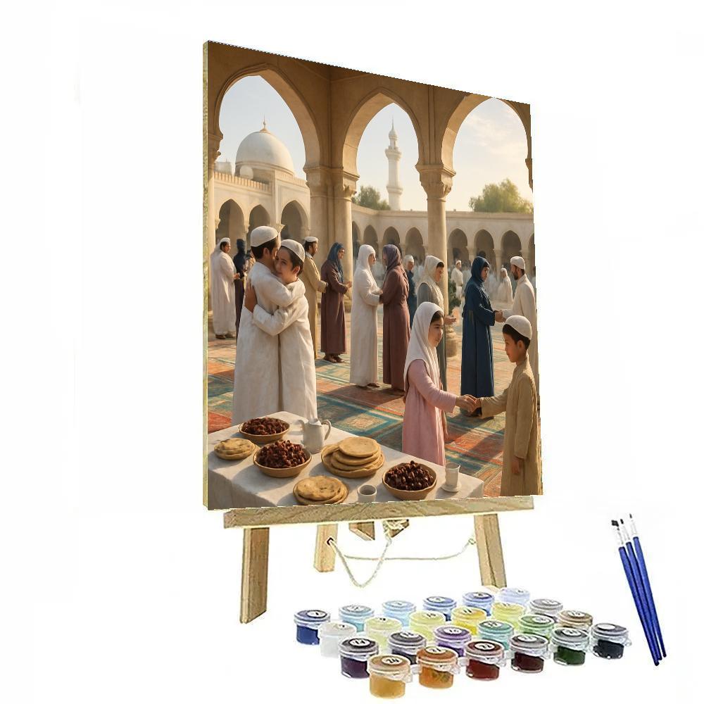 Eid Morning Community Feast At Mosque Courtyard paint by color