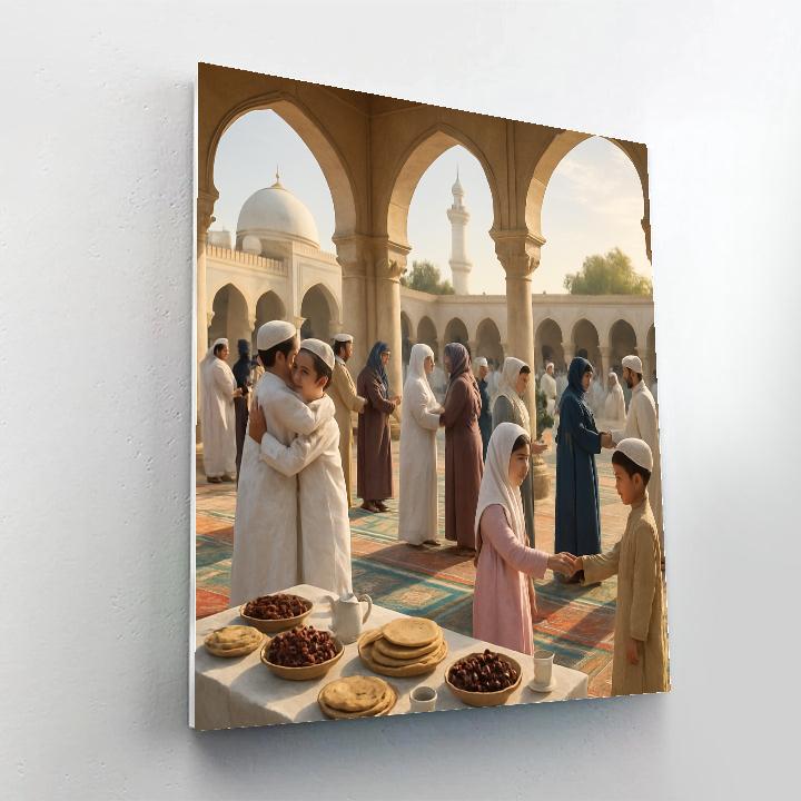 Eid Morning Community Feast At Mosque Courtyard paint by color