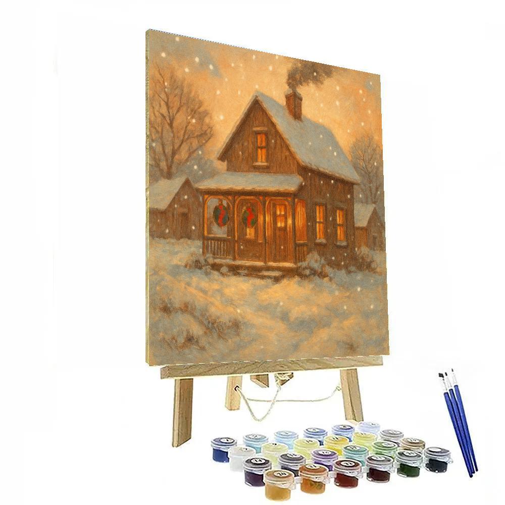 Festive Farmhouse With Lanterns And Wreaths Paint by numbers kits
