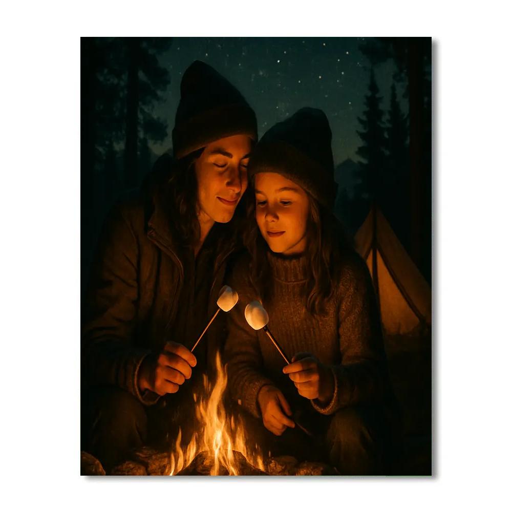 Mother And Child Camping Firelight Story Numbered painting kits