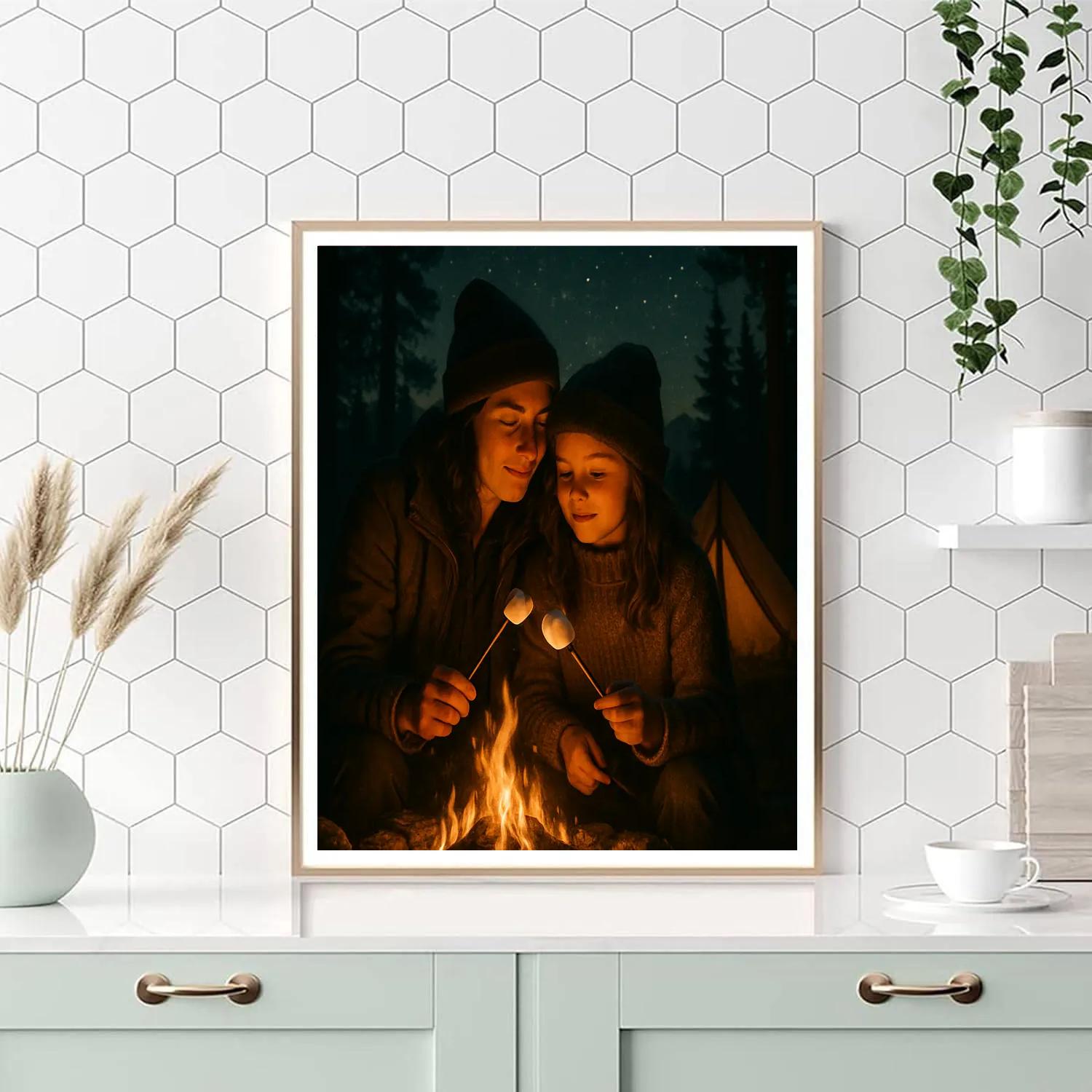 Mother And Child Camping Firelight Story Numbered painting kits