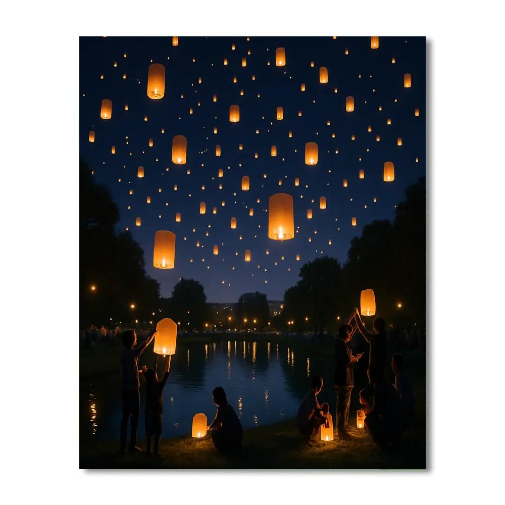 Lantern Festival Sky Above City Park Painting by numbers kit