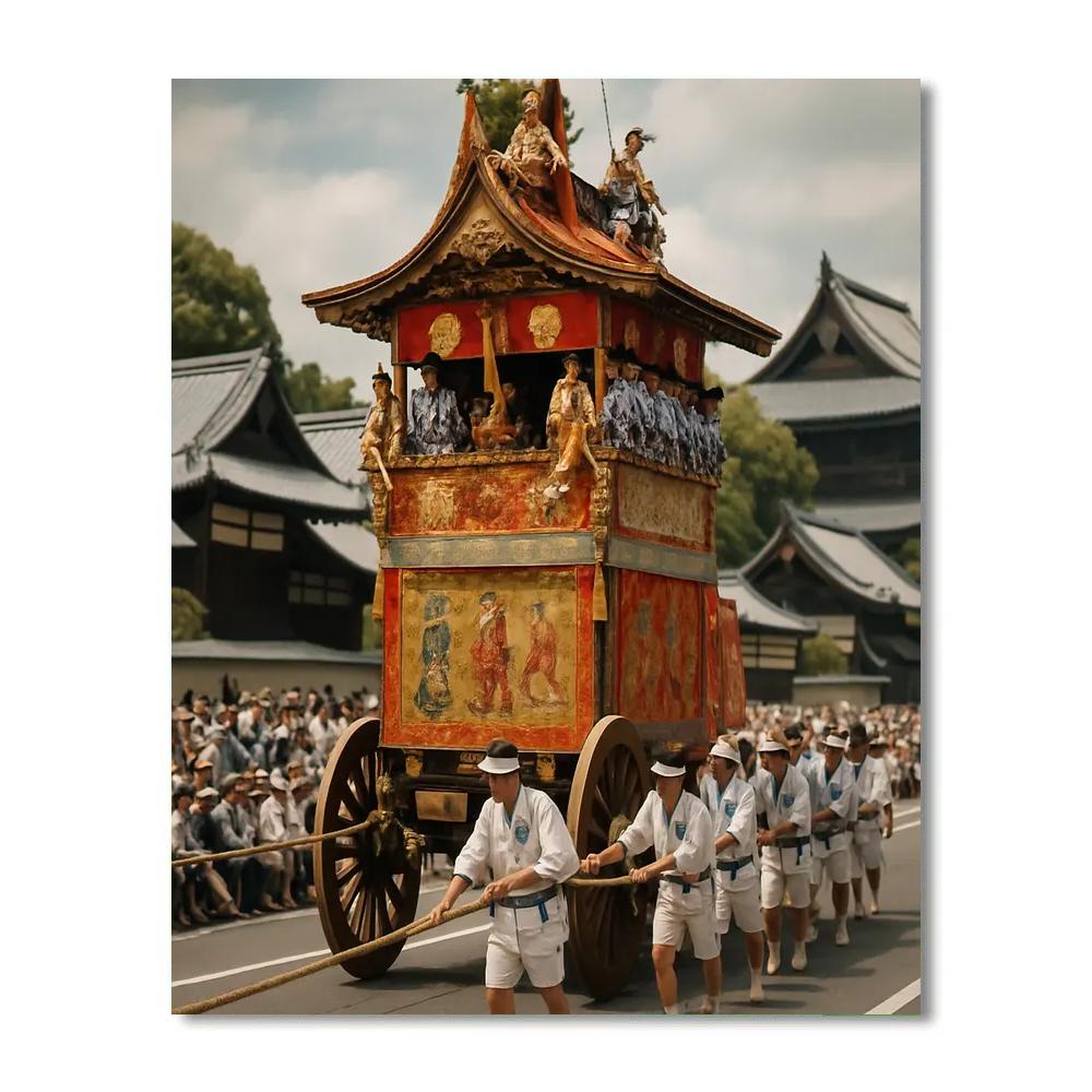 Gion Matsuri Float Procession On Kyoto Avenue paint by color